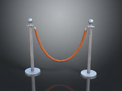 Scenic Landscape View Featuring Silver Posts With Orange Rope and Floor Reflection in Gray Background 3d model