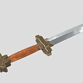 Traditional Ancient Sword With Silver Sharp Blade And Gold Red Decorative Hilt