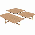 Stylish Three Rectangular Wooden Tables With Golden Metal Legs Set