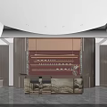 Modern Reception Desk With Marble Counter Red Backdrop Wall And Sofa Area Decor 3d model