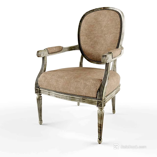 Vintage Style Armchair With Wooden Frame Beige Upholstery And Carved Legs 3d model 