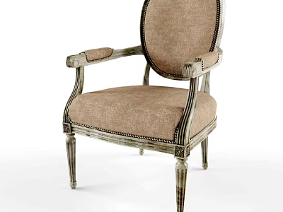 Vintage Style Armchair With Wooden Frame Beige Upholstery And Carved Legs 3d model