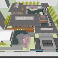 Modern Sales Office Building With Glass Curtain Walls Courtyard Water Feature And Stone Pathway 3d model