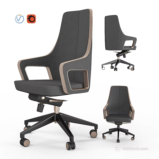 Stylish Modern Table And Chair Set With Gray Upholstery Wooden Accents And Rolling Base 3d model 