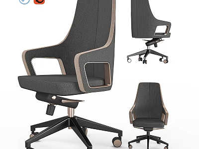 Stylish Modern Table And Chair Set With Gray Upholstery Wooden Accents And Rolling Base 3d model