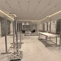 Modern Clothing Store Interior With Metal Display Racks And White Shelving Units