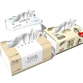 Three White Tissue Boxes With Various Packaging Designs On Dark Surface 3d model