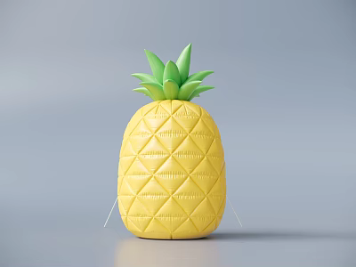Yellow Pineapple Shaped Inflatable With Green Leaves Diamond Pattern On Gray Background 3d model