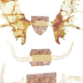 Rustic Antler Wall Decor With Golden Natural Horns And Wooden Base On White Wall