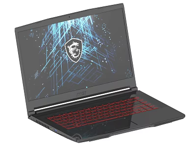 MSI Gaming Laptop With Black Design Red Backlit Keyboard And Blue Tech Pattern Screen 3d model