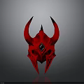 Red Horned Warrior Helmet With Spiked Design Shiny Surface And Reflective Base