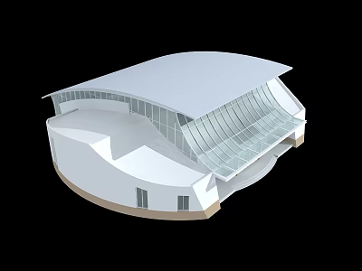 Modern Circular Architectural Design With Glass Curtain Wall And White Roof 3d model