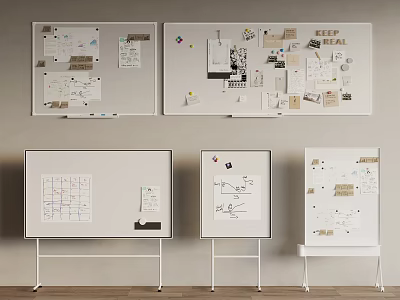 Assorted Display Boards With Creative Materials In Workspace 3d model