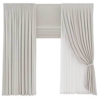 Elegant Beige Curtains With Pleated Design And Sheer Layer For Modern Home Interior 3d model
