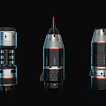 Three Futuristic Rocket Models With Metallic Finish And Detailed Design On Black Background