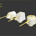 Detailed White Military Turret Weapon Models With Barrels On Reflective Black Surface