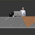 Modern Reception Desk With Black Marble Countertop And Wooden Accent Design