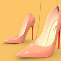 Pink Pointed Toe High Heels With Red Heel And Patent Leather Finish
