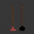 Pink And Black Household Plungers With Wooden Handles For Bathroom Cleaning