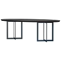 Oval Dark Wooden Coffee Table With Metal Geometric Legs And Modern Design
