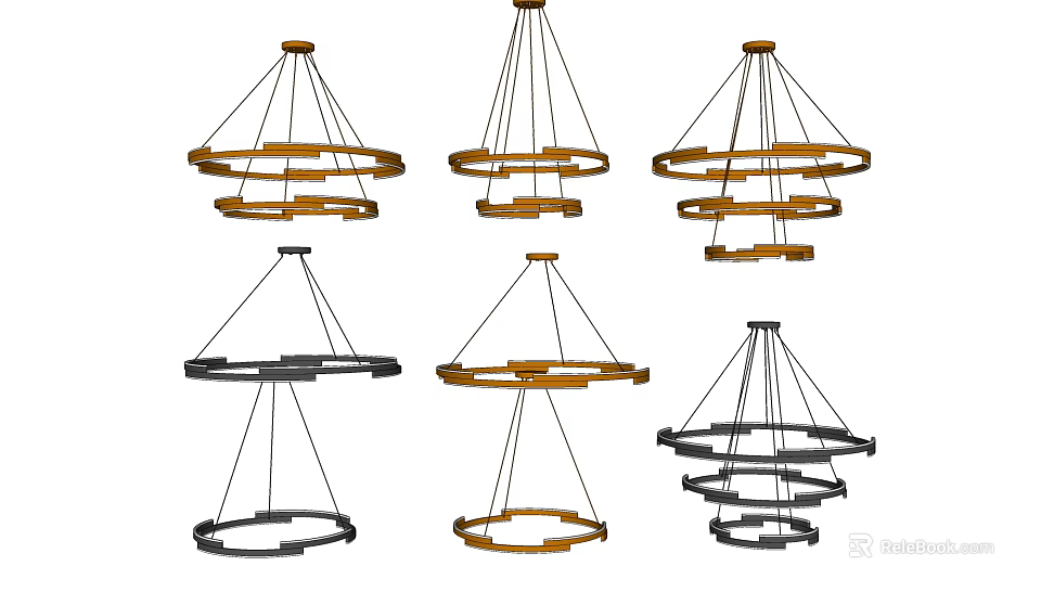 Stylish Chandeliers with Circular Wooden Metal Frames for Contemporary Home Decor 3d model 