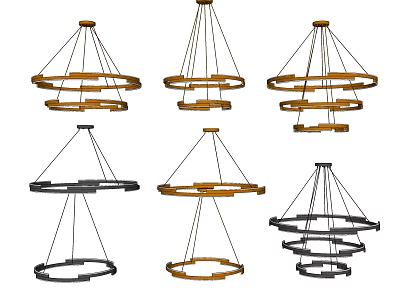 Stylish Chandeliers with Circular Wooden Metal Frames for Contemporary Home Decor 3d model