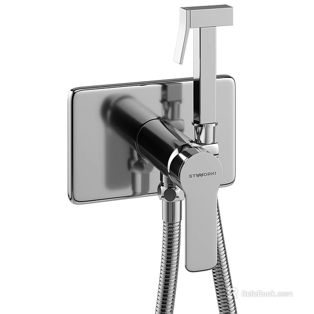 Modern Chrome Wall Mounted Shower Faucet With Handheld Shower Head And Sleek Design 3d model 
