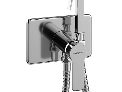 Modern Chrome Wall Mounted Shower Faucet With Handheld Shower Head And Sleek Design 3d model
