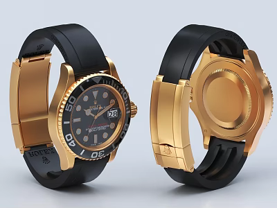 Luxury Gold Watch With Black Strap Front Dial And Back Case Design 3d model