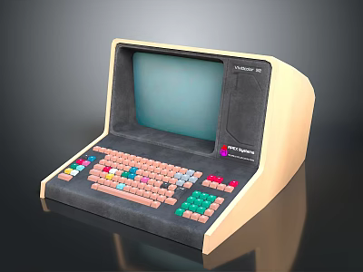 Vintage Electronic Computer With Retro Case Blue Screen And Colorful Keyboard 3d model