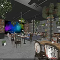 Modern Restaurant With Live Music Setup Greenery Walls And Dining Tables