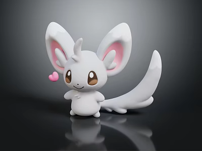 Cute White Creature With Big Pink Inner Ears Brown Eyes Long Tail And Pink Heart 3d model
