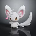 Cute White Creature With Big Pink Inner Ears Brown Eyes Long Tail And Pink Heart