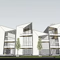 Modern Sales Office Building With White Walls Large Glass Windows And Trees Around