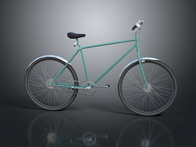 Teal Minimalist Bicycle With Black Seat And Silver Wheels On Gray Background 3d model