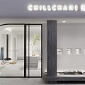 Modern Storefront Facade Design with Arched Entrance Glass Door and Warm Lighting