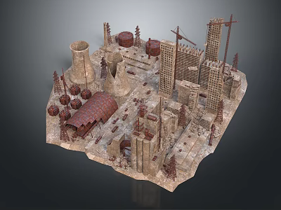 Cartoon Scene With Fantasy Buildings Towers Domes And Construction Cranes 3d model