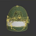 Green Military Weapon Helmet With Worn Surface And Protective Face Shield 3d model