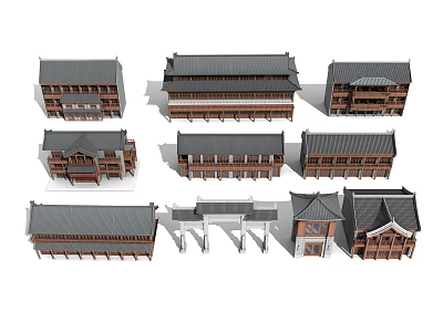 Chinese-style ancient building commercial street archway 3d model