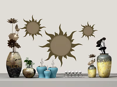 New Chinese-style Ornaments Combination Display Lotus Lotus 3d model