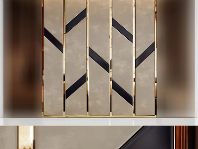 Elegant Luxury Bed Background Wall With Gold Accent Strips And Geometric Pattern Design 3d model