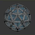 Stone And Wood Geometric Sphere Craft With Triangular Panels And Metallic Frame