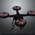Black Quadcopter Drone Featuring Four Red Blades Landing Gear And Bottom Mounted Equipment