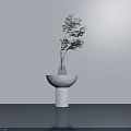White Marble Vase With Green Leafy Plant On Fluted Pedestal Against Light Smooth Floor