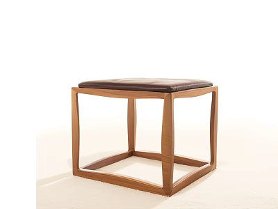Modern Square Wooden Frame Sofa Stool With Brown Cushion For Home Decor 3d model
