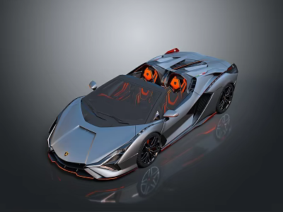 Silver Convertible Sports Car With Sleek Exterior Orange Seats And Aerodynamic Design Reflection 3d model