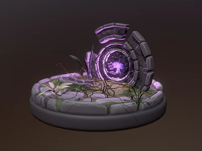 Mystical Portal Structure With Purple Glow Stone Arch And Vines On Base Design 3d model