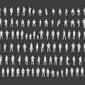 Group of People Silhouettes in Various Poses with White Outlines on Gray Background