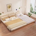 Bed Tatami Mother Bed Quilt Mattress Pillow Bedside Hanging Picture Floor Lamp Green Plant Post-it Note Bedside Cabinet Wooden Floor Curtain Gauze Curtain Window Window Exterior Star Pillow Flower Pillow 3d model