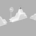 White Mountain Shaped Objects With Small Round Tops And A Fan 3d model